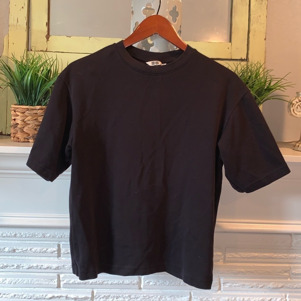 UNIQLO Black Crewneck Boxy Oversized Thick Layering Tee Size Small